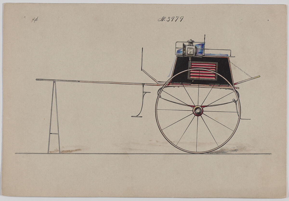 Design for Dog Cart or 2 Wheeler, no. 3979, Brewster &amp; Co. (American, New York), Pen and black ink, watercolor and gouache with gum arabic 