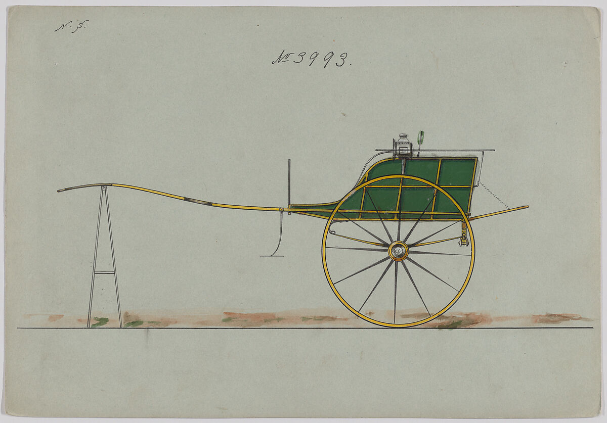 Design for Dog Cart, no. 3993, Brewster &amp; Co. (American, New York), Pen and black ink, watercolor and gouache with gum arabic 