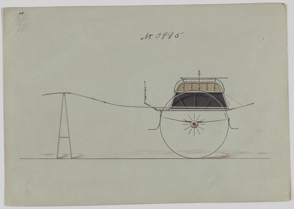 Design for Dog Cart, no. 3995, Brewster &amp; Co. (American, New York), Pen and black ink, watercolor and gouache 
