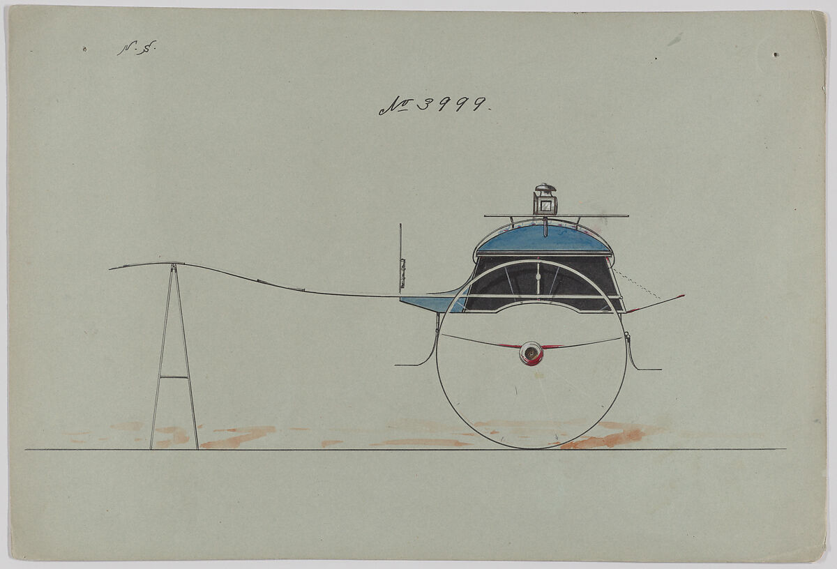 Design for Dog Cart or 2 Wheeler, no. 3999, Brewster &amp; Co. (American, New York), Pen and black ink, watercolor and gouache 