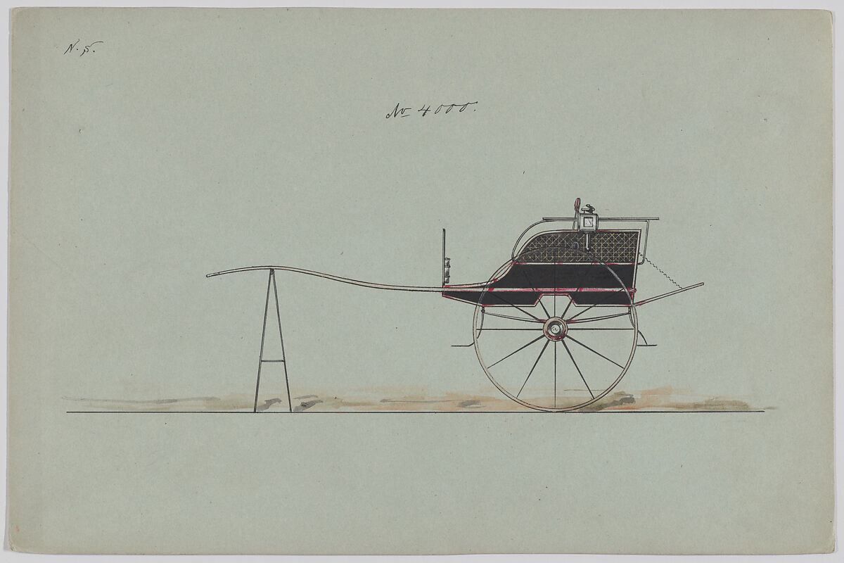Design for Dog Cart or 2 Wheeler, no. 4000, Brewster &amp; Co. (American, New York), Pen and black ink, watercolor and gouache 