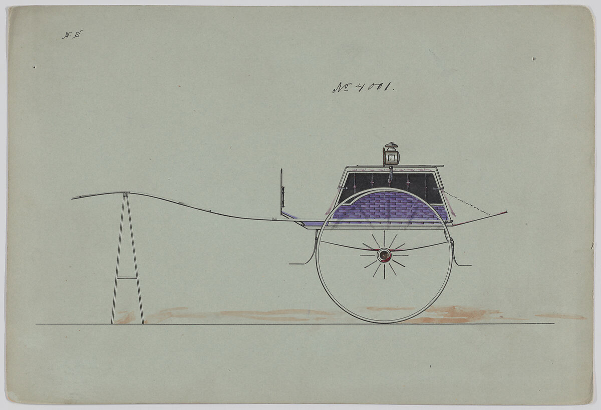 Design for Dog Cart or 2 Wheeler, no. 4001, Brewster &amp; Co. (American, New York), Pen and black ink, watercolor and gouache with gum arabic 