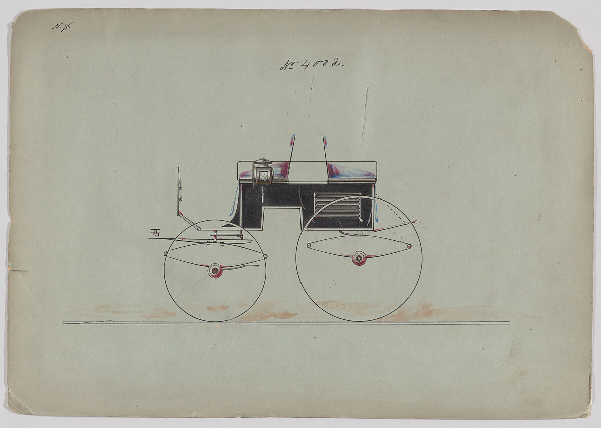 Design for Dog Cart Phaeton, no. 4002, Brewster &amp; Co. (American, New York), Pen and black ink, watercolor and gouache with gum arabic 