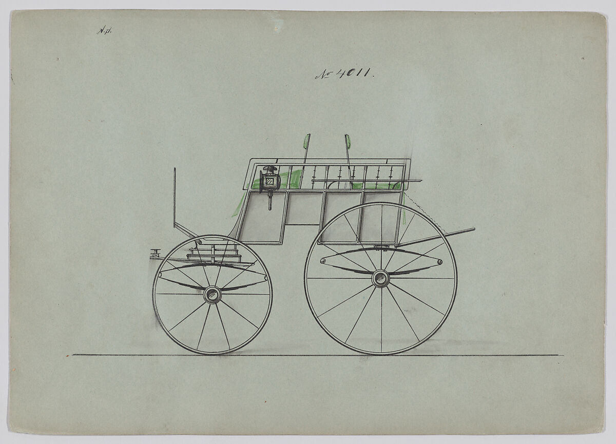 Design for Dog Cart or 2 Wheeler, no. 4011, Brewster &amp; Co. (American, New York), Pen and black ink, watercolor and gouache 