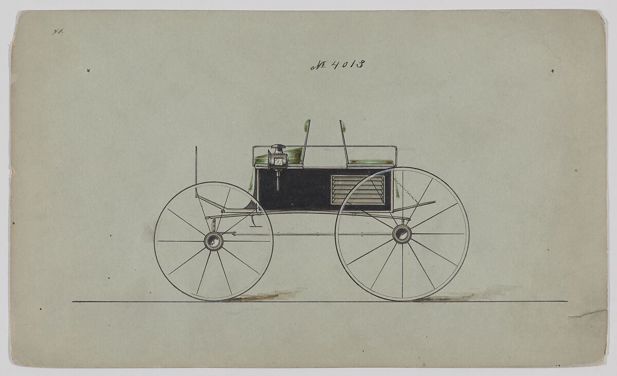 Design for Dog Cart or 2 Wheeler, no. 4013, Brewster &amp; Co. (American, New York), Pen and black ink, watercolor and gouache with gum arabic 