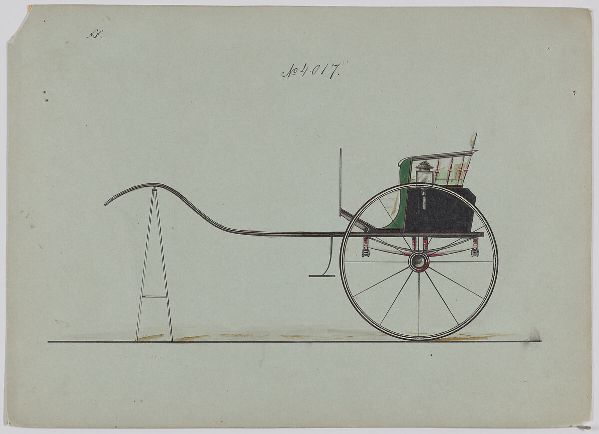 Design for Dog Cart or 2 Wheeler, no. 4017, Brewster &amp; Co. (American, New York), Pen and black ink, watercolor and gouache with gum arabic 