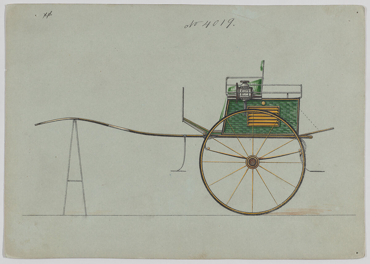 Design for Dog Cart or 2 Wheeler, no. 4019, Brewster &amp; Co. (American, New York), Pen and black ink, watercolor and gouache with gum arabic 