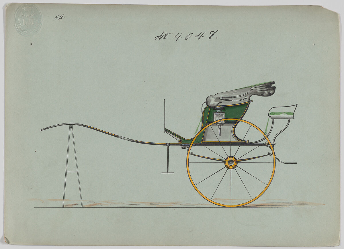 Design for Dog Cart or 2 Wheeler, no. 4048, Brewster &amp; Co. (American, New York), Pen and black ink, watercolor and gouache with gum arabic 