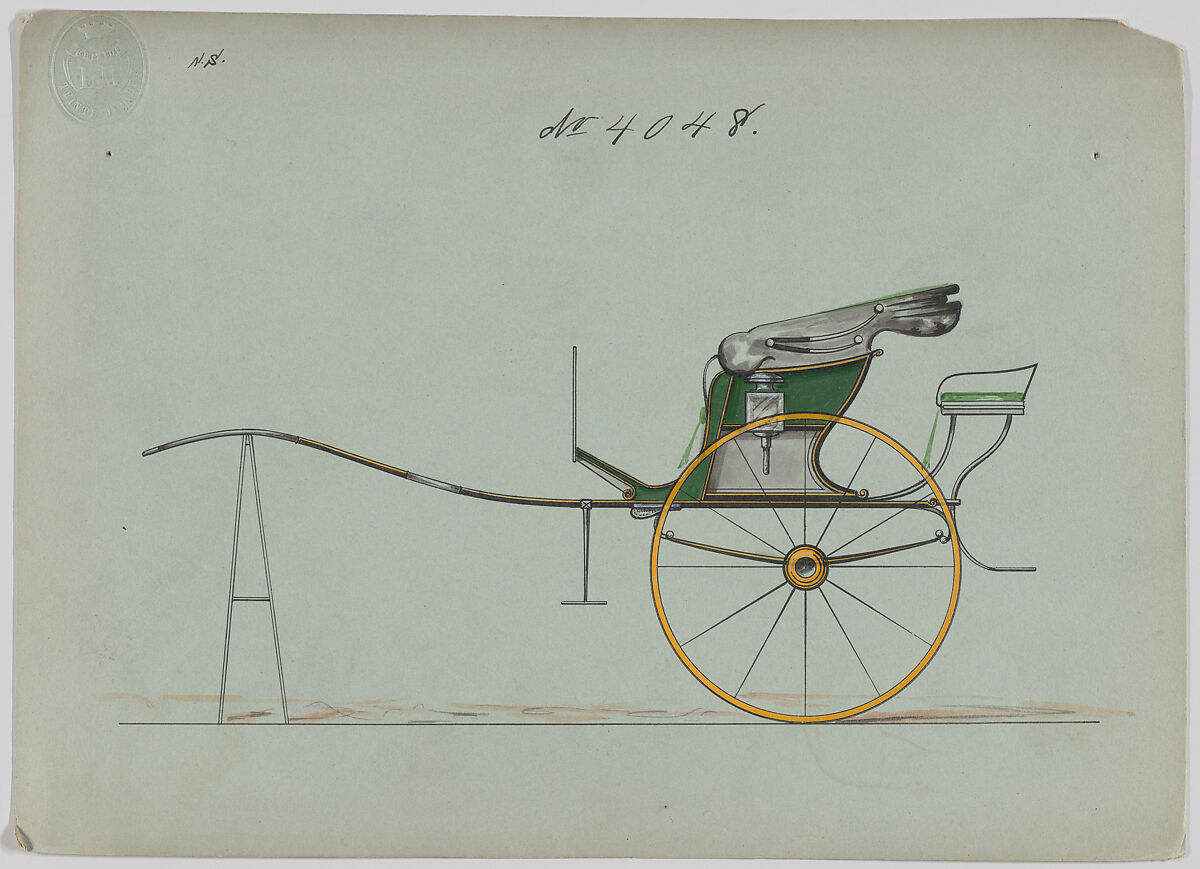 Design for Dog Cart or 2 Wheeler, no. 4048, Brewster &amp; Co. (American, New York), Pen and black ink, watercolor and gouache with gum arabic 