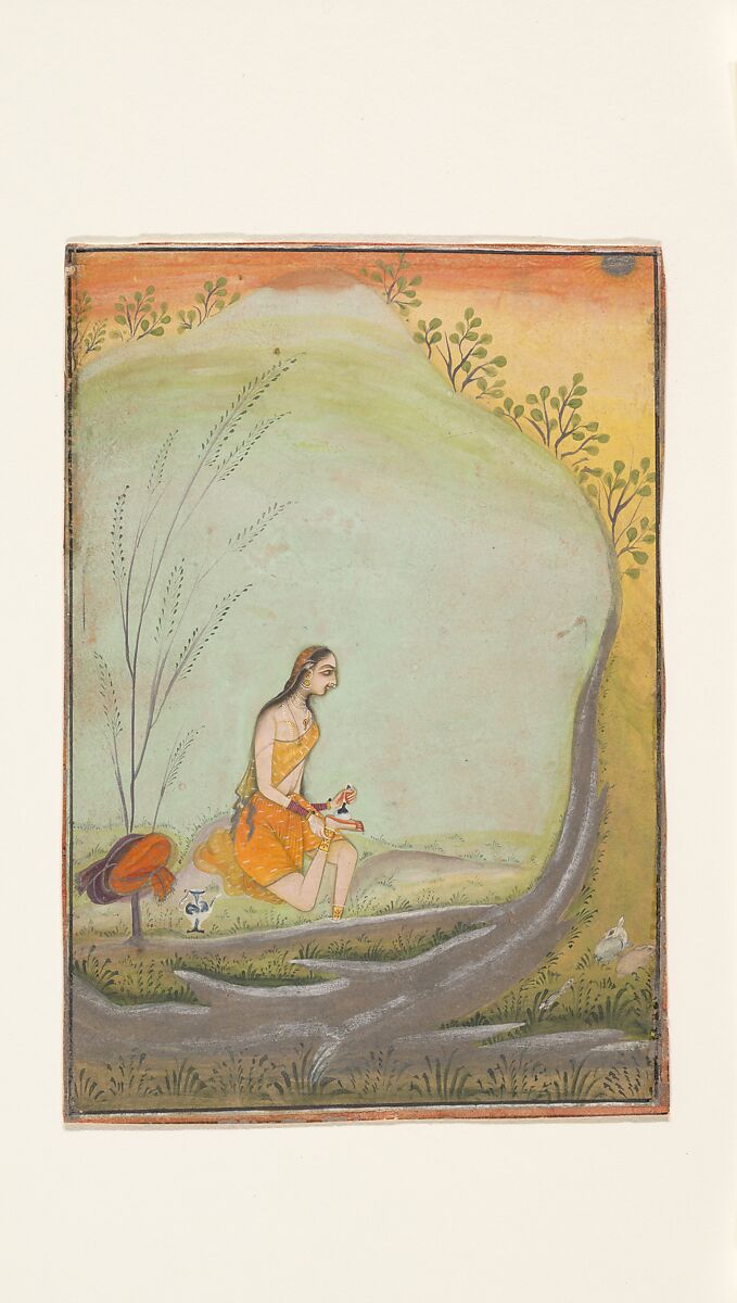 A Lady Applying Henna to Her Foot, Attributed to Ustad Mohamed, son of Murad, Ink and opaque watercolor on paper, India (Rajasthan, Bikaner) 