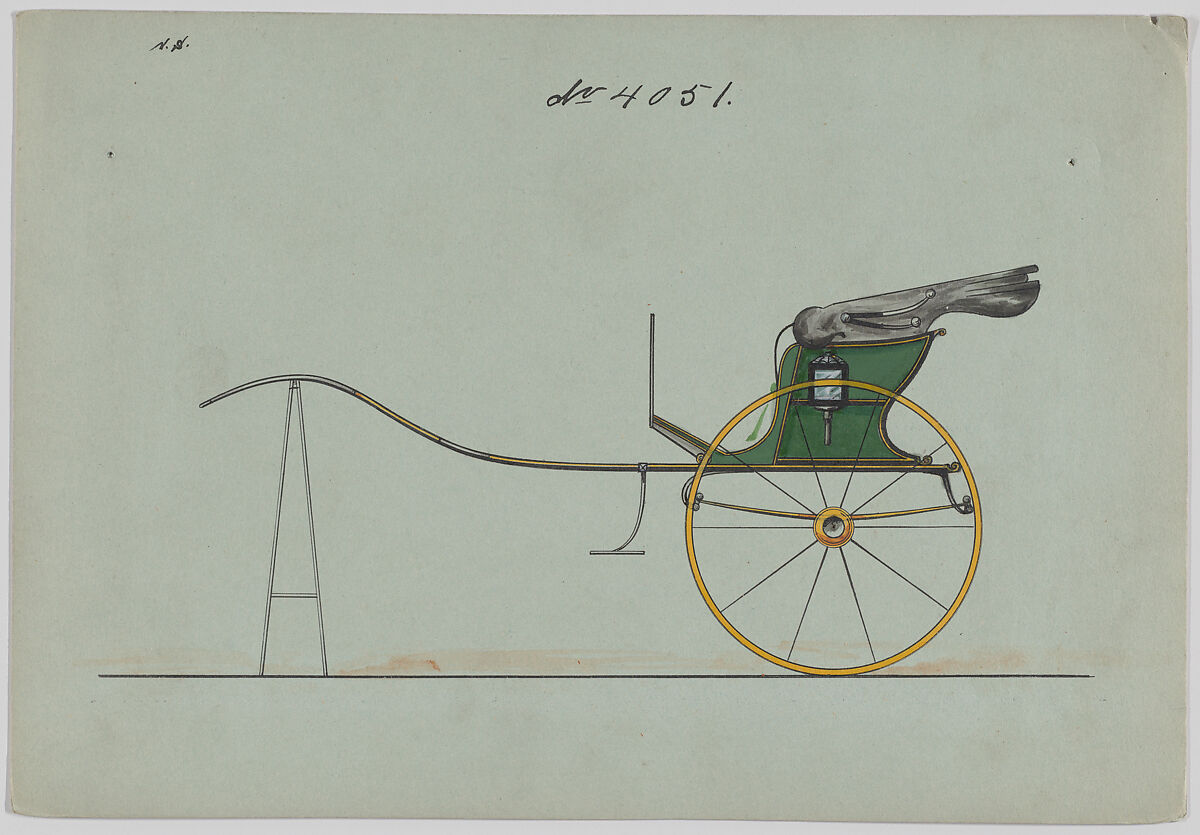 Design for Dog Cart or 2 Wheeler, no. 4051, Brewster &amp; Co. (American, New York), Pen and black ink, watercolor and gouache with gum arabic 