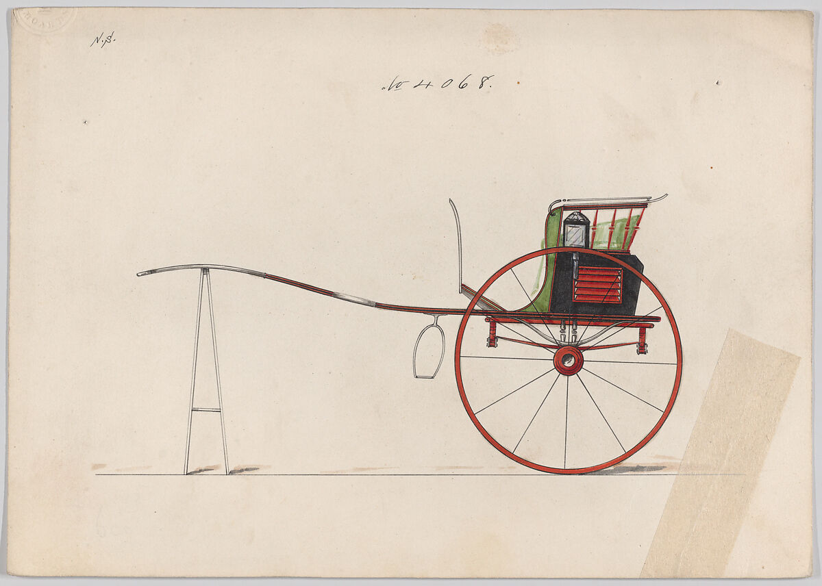 Design for Dog Cart or 2 Wheeler, no. 4068, Brewster &amp; Co. (American, New York), Pen and black ink, watercolor and gouache with gum arabic 