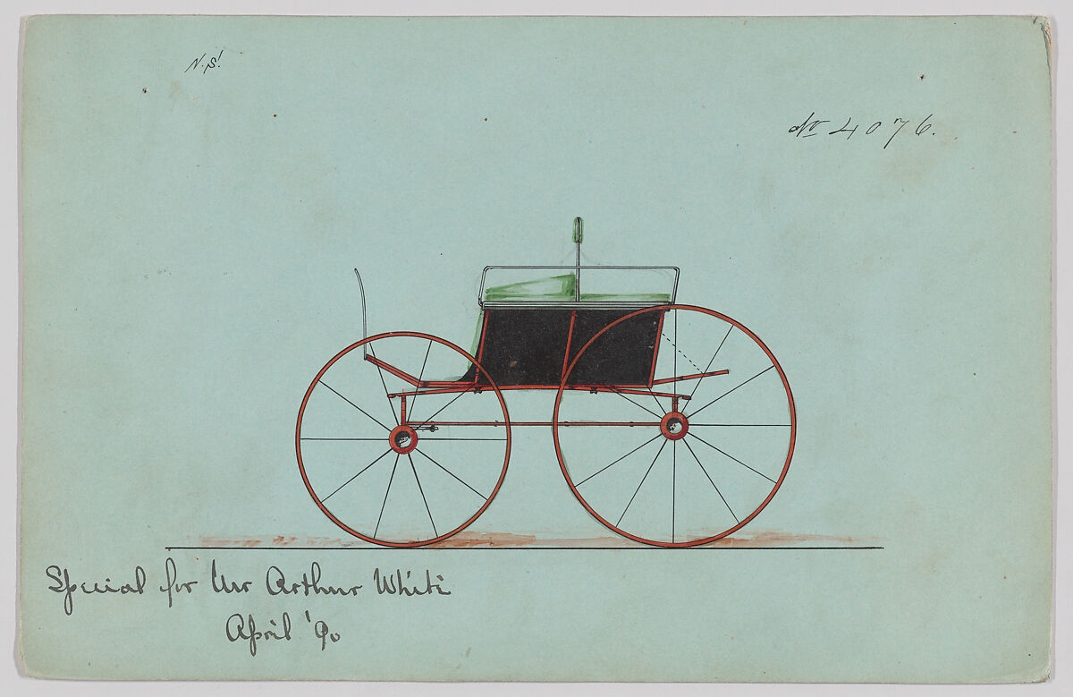 Design for Dog Cart or 2 Wheeler, no. 4076, Brewster &amp; Co. (American, New York), Pen and black ink, watercolor and gouache with gum arabic 