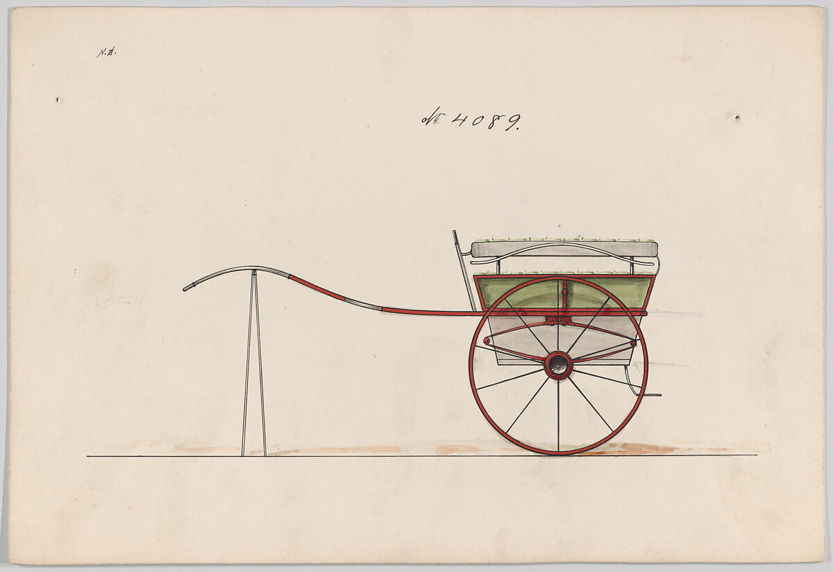 Design for Dog Cart or 2 Wheeler, no. 4089, Brewster &amp; Co. (American, New York), Pen and black ink, watercolor and gouache with gum arabic 