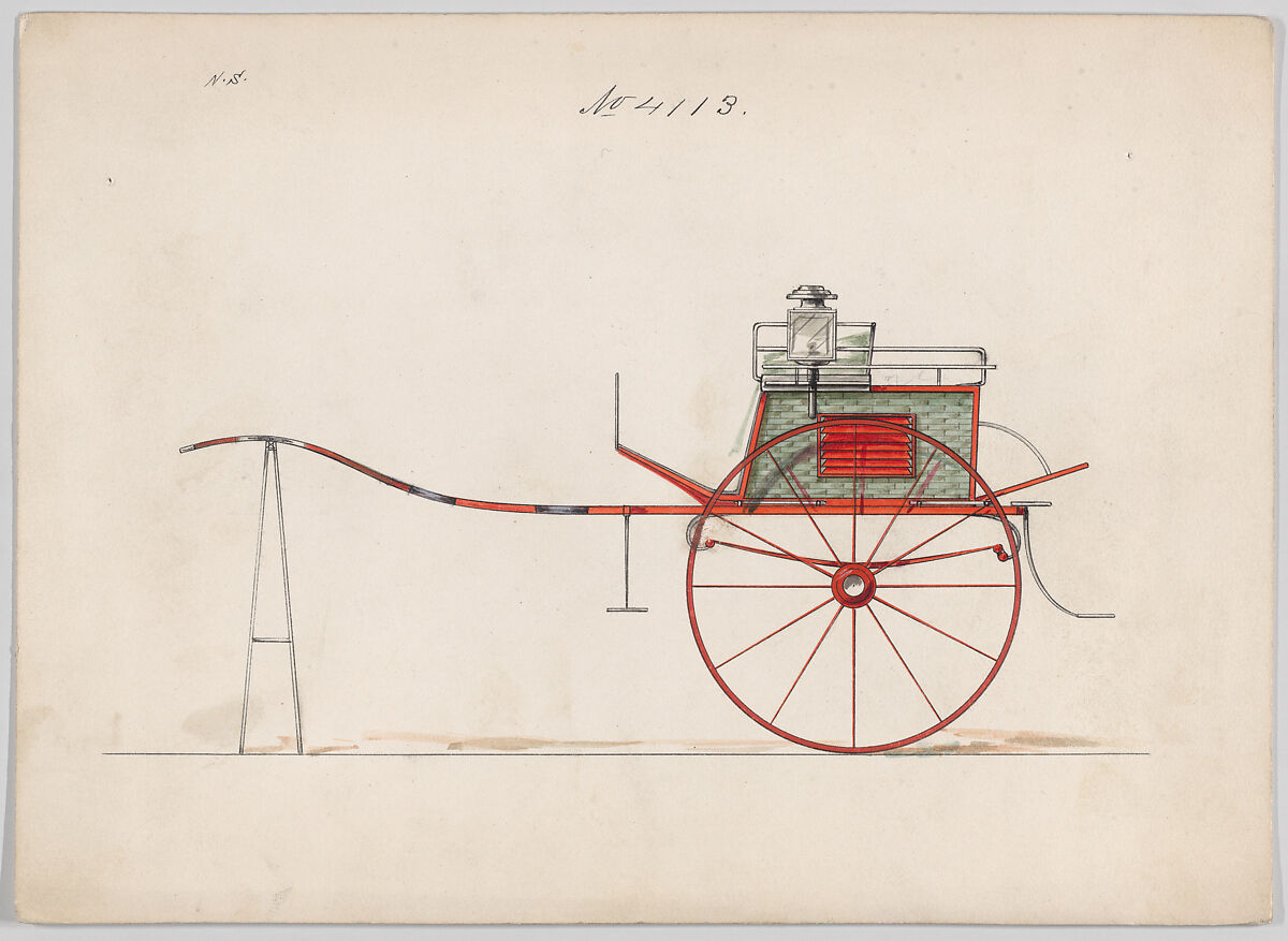 Design for Dog Cart or 2 Wheeler, no. 4113, Brewster &amp; Co. (American, New York), Pen and black ink, watercolor and gouache with gum arabic. 