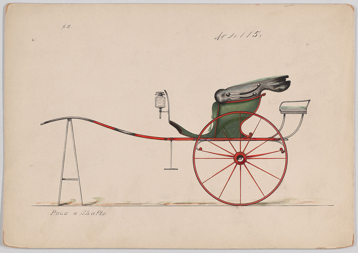 Design for Dog Cart or 2 Wheeler, no. 4115, Brewster &amp; Co. (American, New York), Pen and black ink, watercolor and gouache with gum arabic 
