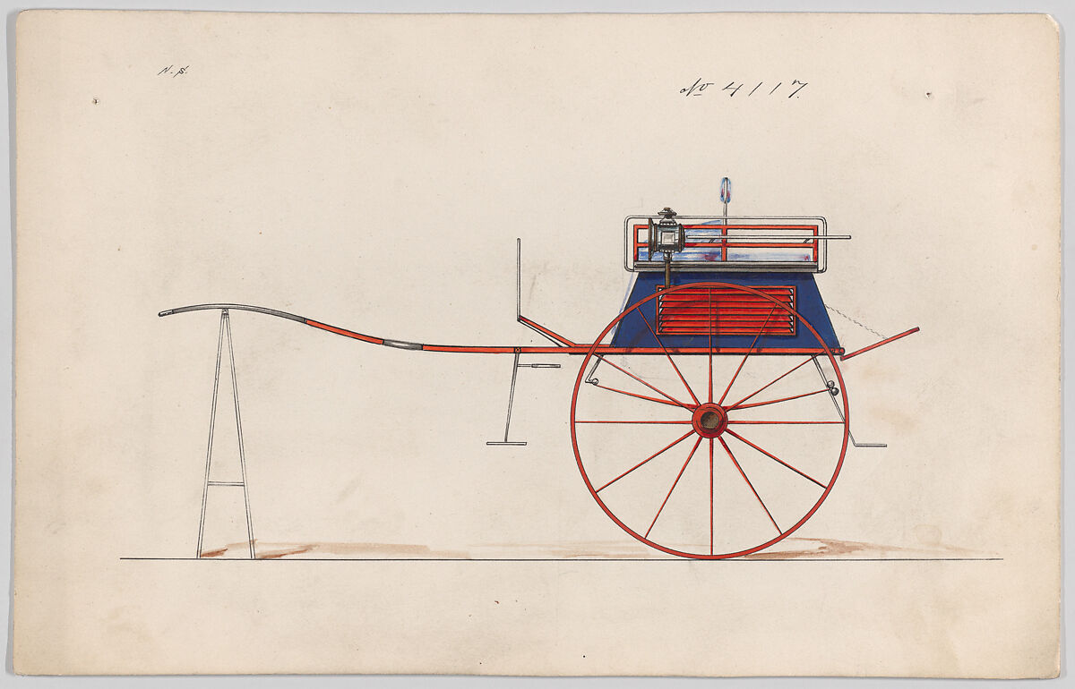 Design for Dog Cart or 2 Wheeler, no. 4117, Brewster &amp; Co. (American, New York), Pen and black ink, watercolor and gouache with gum arabic 