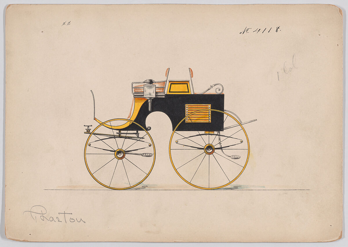 Dog Cart Phaeton/Four Wheel Tandem Cart # 4118, Brewster &amp; Co. (American, New York), Pen and black ink, watercolor and gouache with gum arabic 