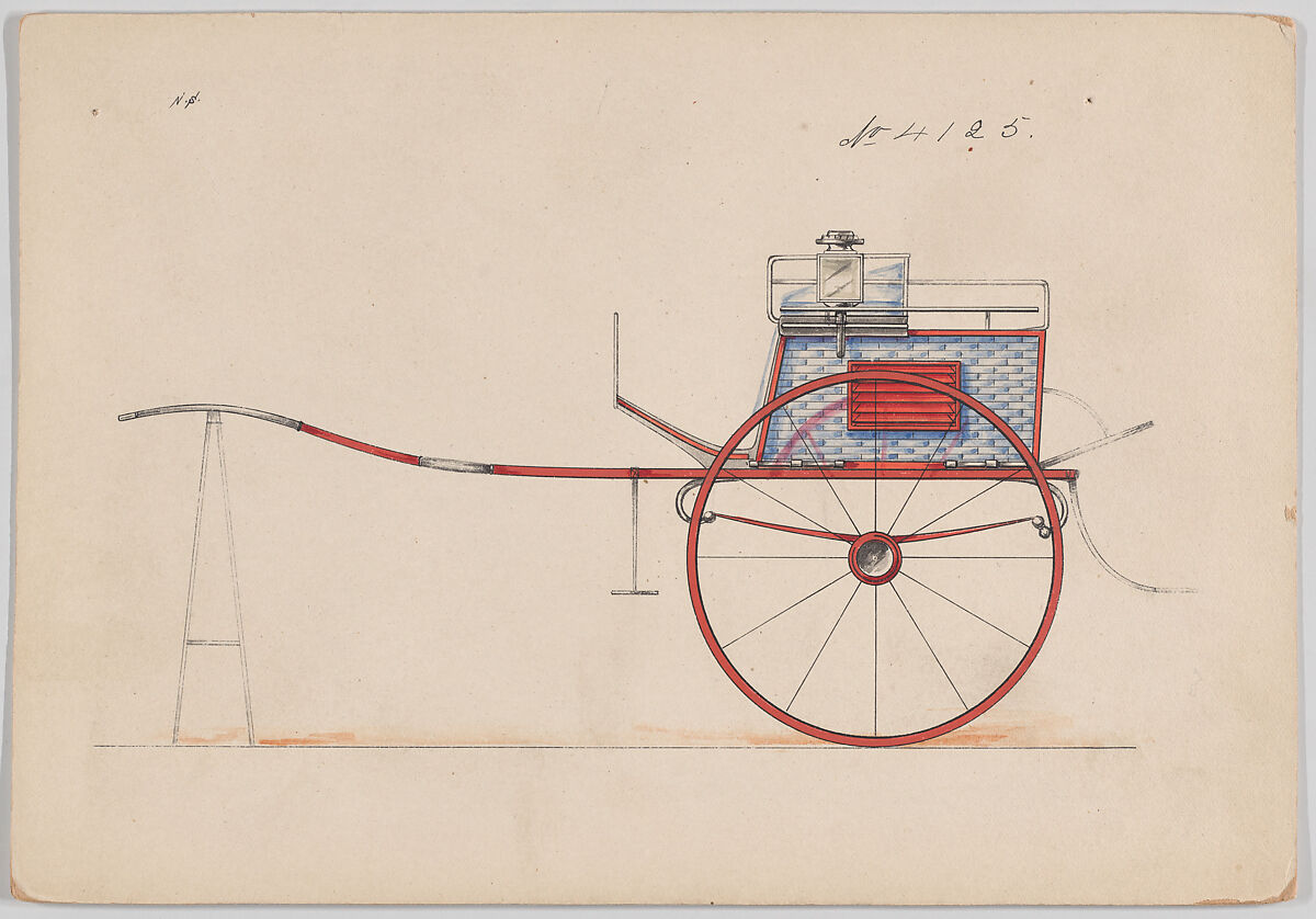 Design for Dog Cart or 2 Wheeler, no. 4125, Brewster &amp; Co. (American, New York), pen and black ink, watercolor and gouache with gum arabic 