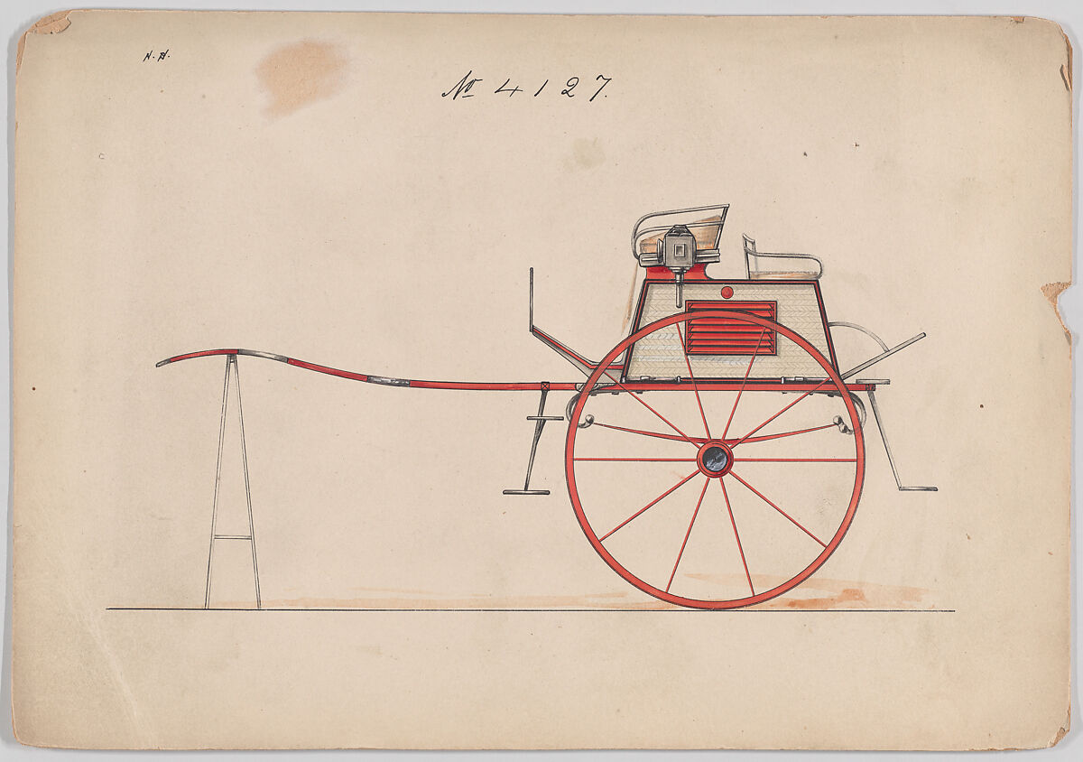 Design for Dog Cart or 2 Wheeler, no. 4127, Brewster &amp; Co. (American, New York), Pen and black ink, watercolor and gouache 