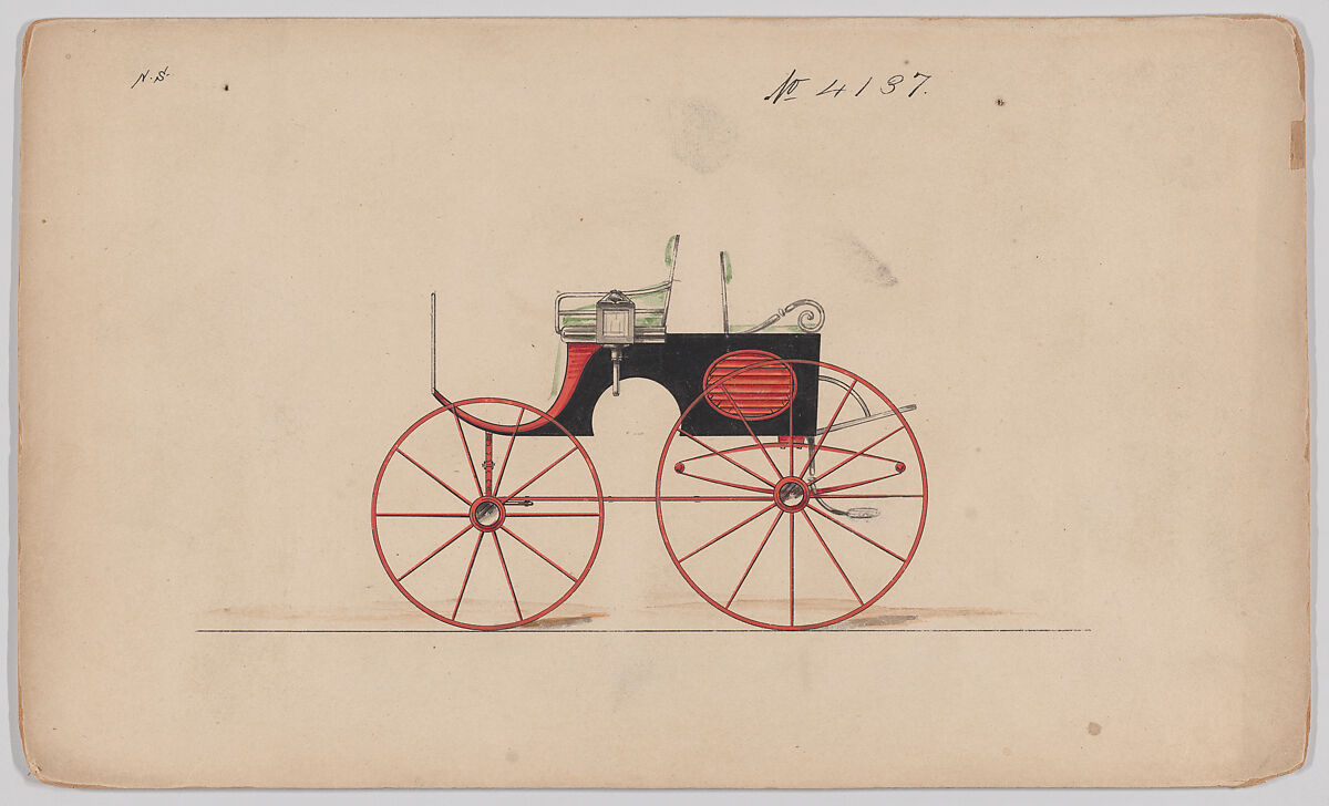 Design for Dog Cart or 2 Wheeler, no. 4137, Brewster &amp; Co. (American, New York), Pen and black ink, watercolor and gouache 