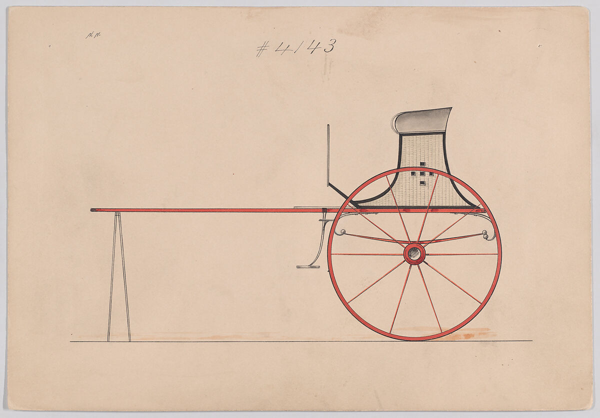 Design for Dog Cart or 2 Wheeler, no. 4143, Brewster &amp; Co. (American, New York), Pen and black ink, watercolor and gouache 