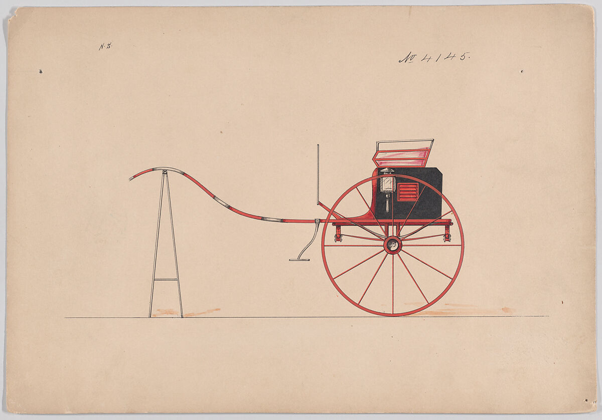 Design for Dog Cart or 2 Wheeler, no. 4145, Brewster &amp; Co. (American, New York), Pen and black ink, watercolor and gouache 