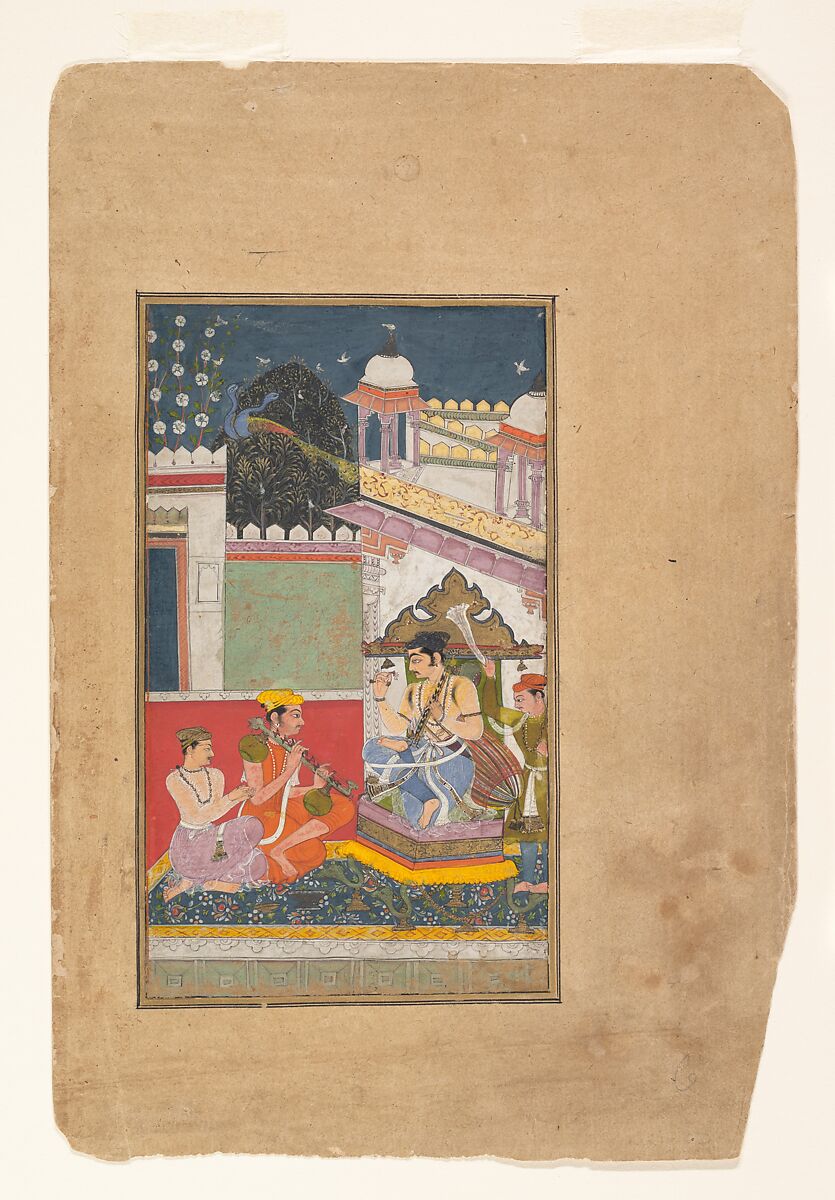 Shri Raga: Folio from a ragamala series (Garland of Musical Modes), Ink and opaque watercolor on paper, India (Rajasthan, Bundi) 