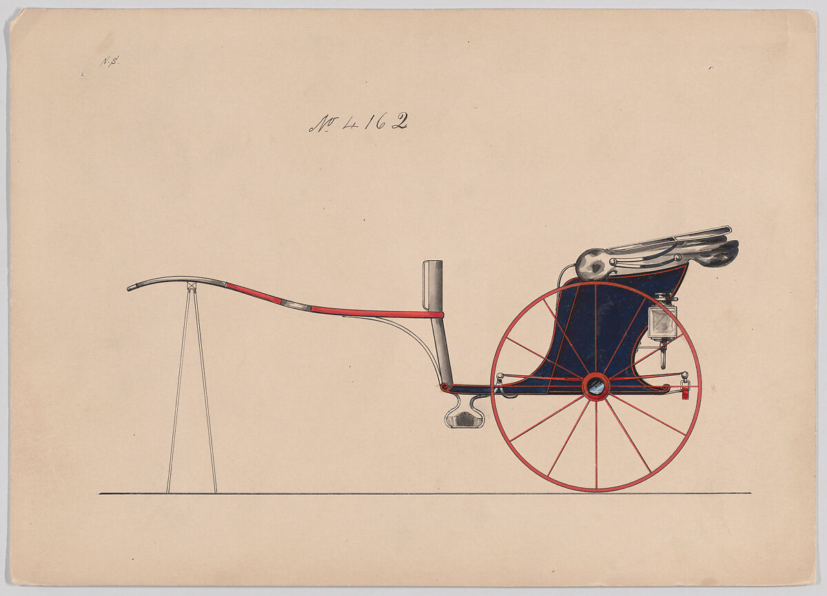Design for Dog Cart or 2 Wheeler, no. 4162, Brewster &amp; Co. (American, New York), Pen and black ink, watercolor and gouache with gum arabic 