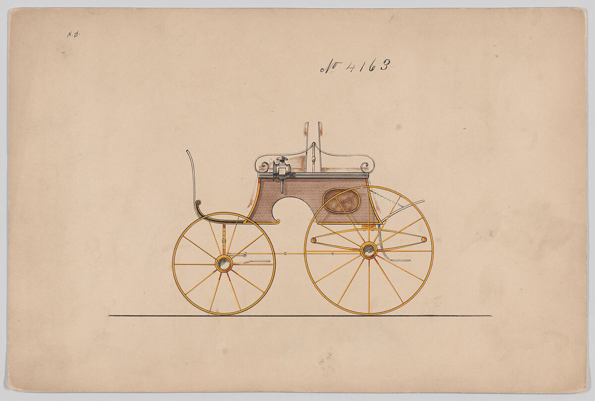 Design for Dog Cart or 2 Wheeler, no. 4163, Brewster &amp; Co. (American, New York), Pen and black ink, watercolor and gouache 