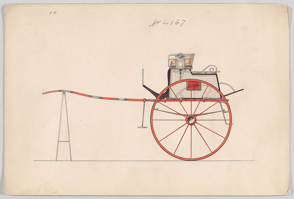 Tandem Cart # 4167, Brewster &amp; Co. (American, New York), Pen and black ink, watercolor and gouache 