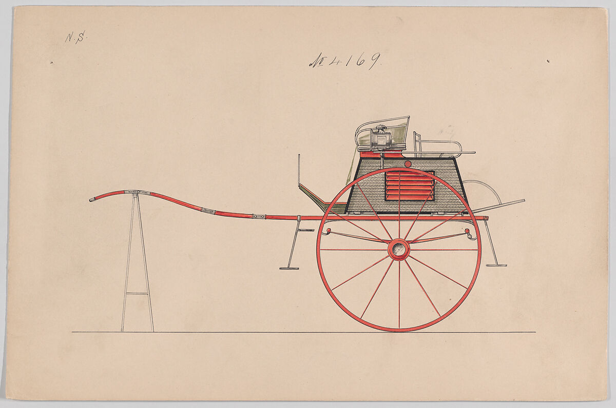 Design for Dog Cart or 2 Wheeler, no. 4169, Brewster &amp; Co. (American, New York), Pen and black ink, watercolor and gouache 