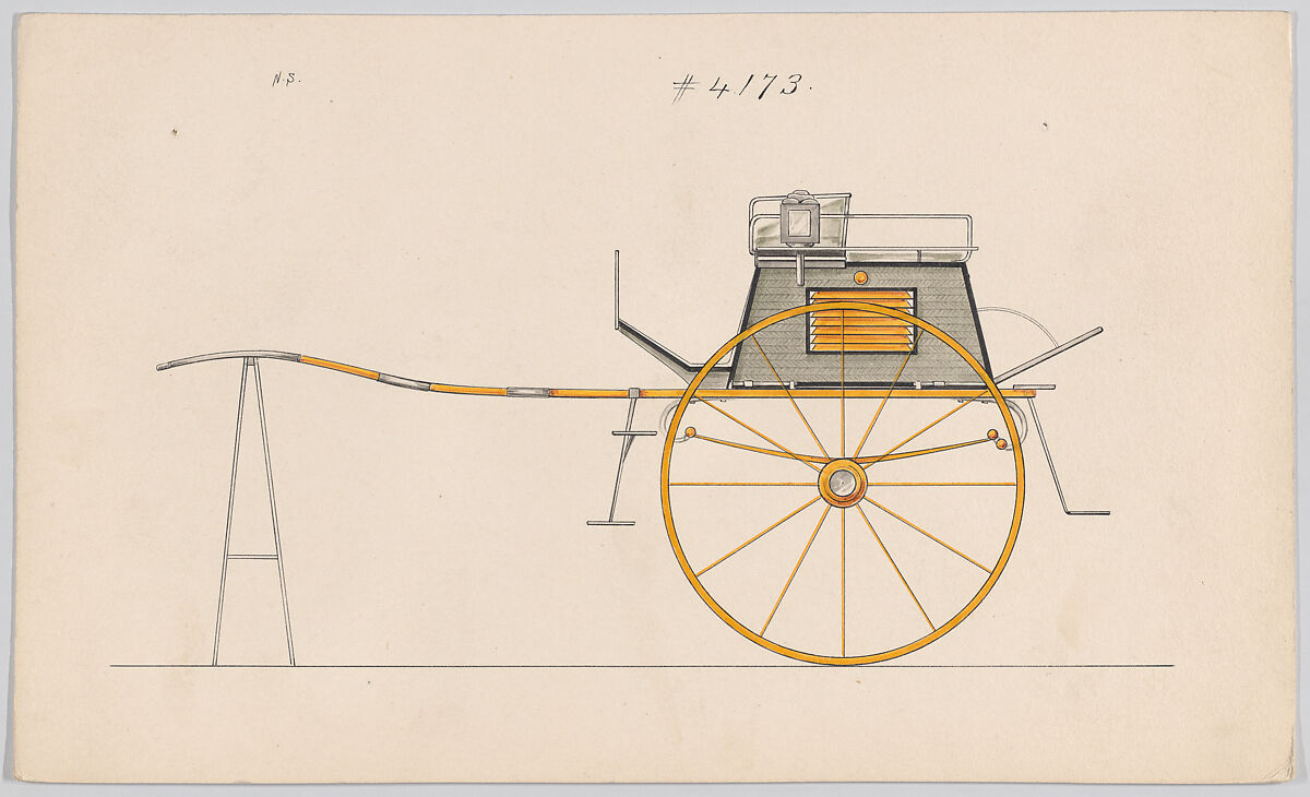 Design for Dog Cart or 2 Wheeler, no. 4173, Brewster &amp; Co. (American, New York), Pen and blavck ink, watercolor and gouache 