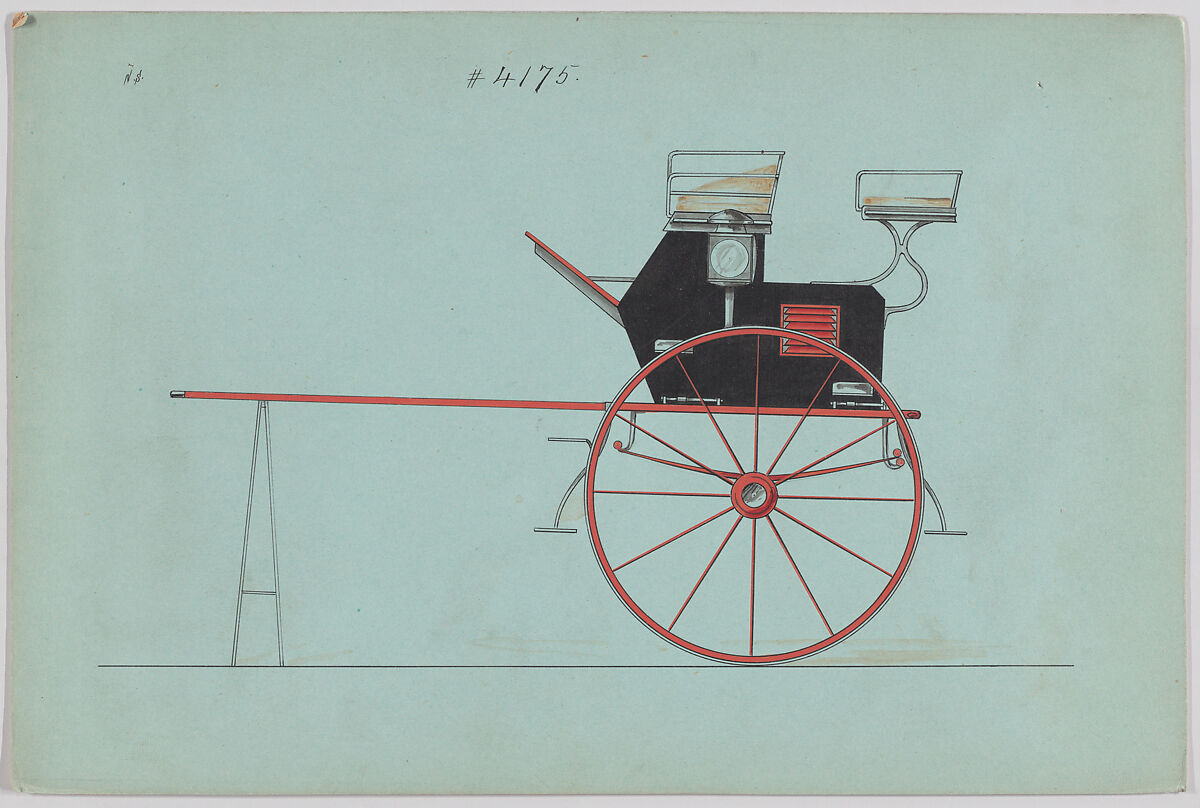 Design for Dog Cart or 2 Wheeler, no. 4175, Brewster &amp; Co. (American, New York), pen and black ink, watercolor and gouache