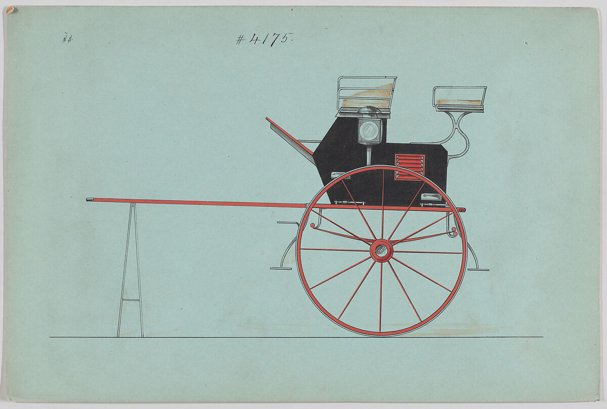 Design for Dog Cart or 2 Wheeler, no. 4175, Brewster &amp; Co. (American, New York), pen and black ink, watercolor and gouache 