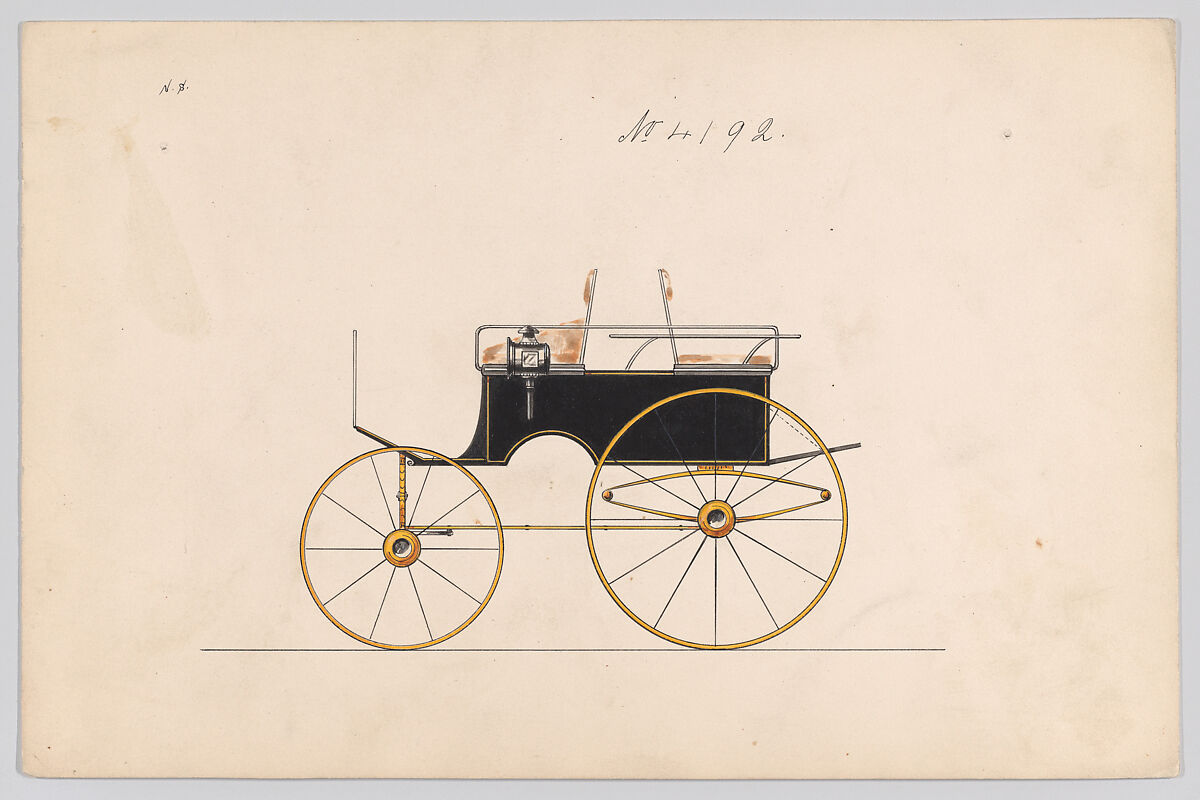 Design for Three-Spring Game Cart, no. 4192, Brewster &amp; Co. (American, New York), Pen and black ink, watercolor and gouache 