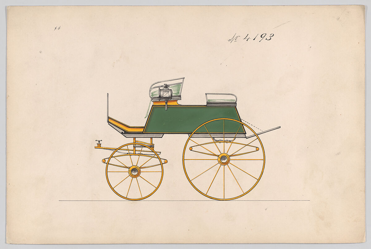 Design for Dog Cart or 2 Wheeler, no. 4193, Brewster &amp; Co. (American, New York), Pen and black ink, watercolor and gouache 