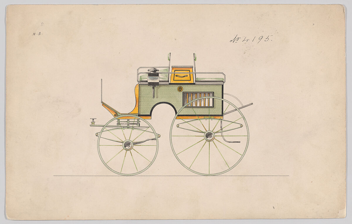 Design for Dog Cart Phaeton, no. 4195, Brewster &amp; Co. (American, New York), Pen and black ink, watercolor and gouache 