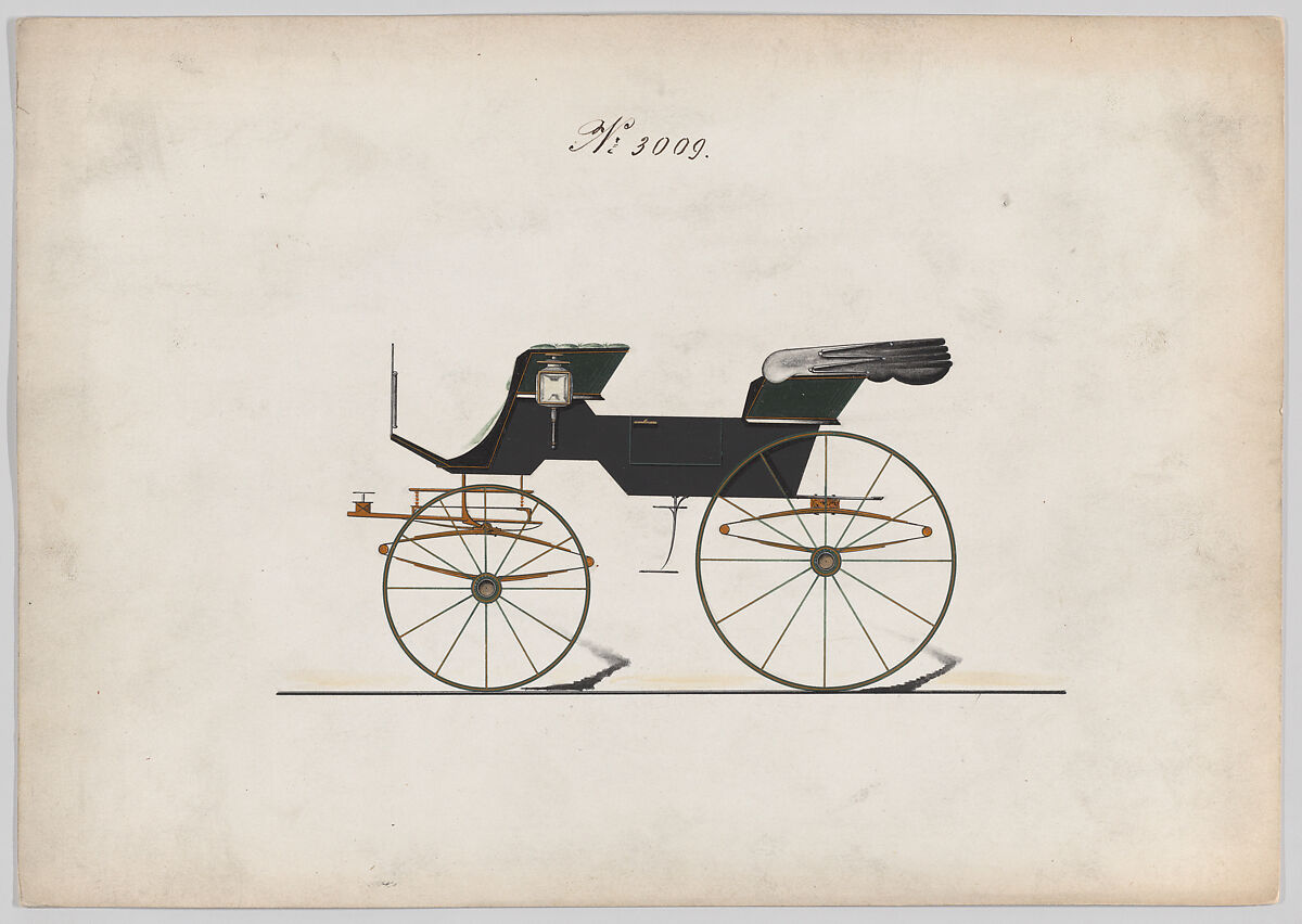 Design for 2 seat Phaeton, no. 3009, Brewster &amp; Co. (American, New York), Pen and black ink, watercolor and gouache with gum arabic 