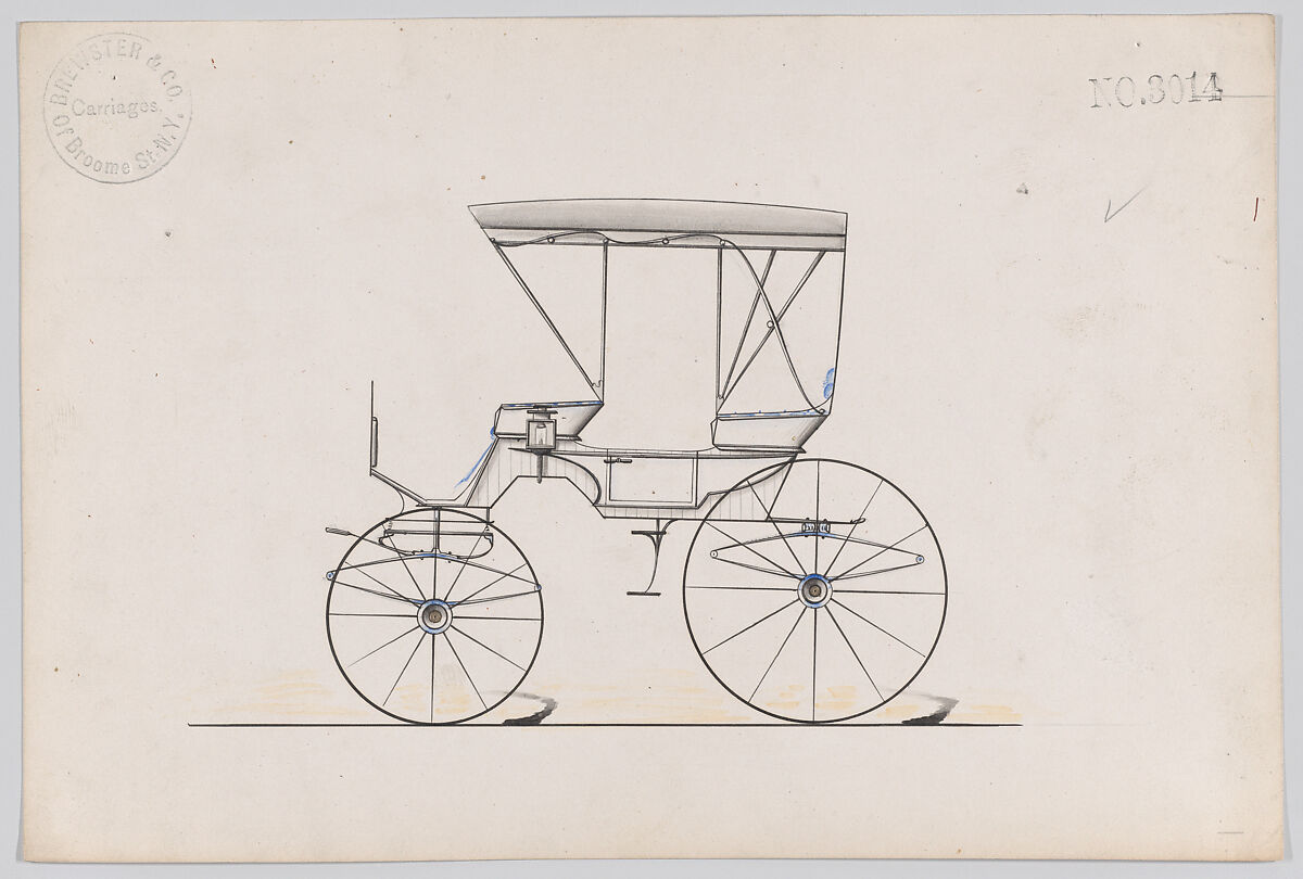 Design for Park Phaeton, no. 3014, Brewster &amp; Co. (American, New York), Pen and black ink, watercolor and gouache 