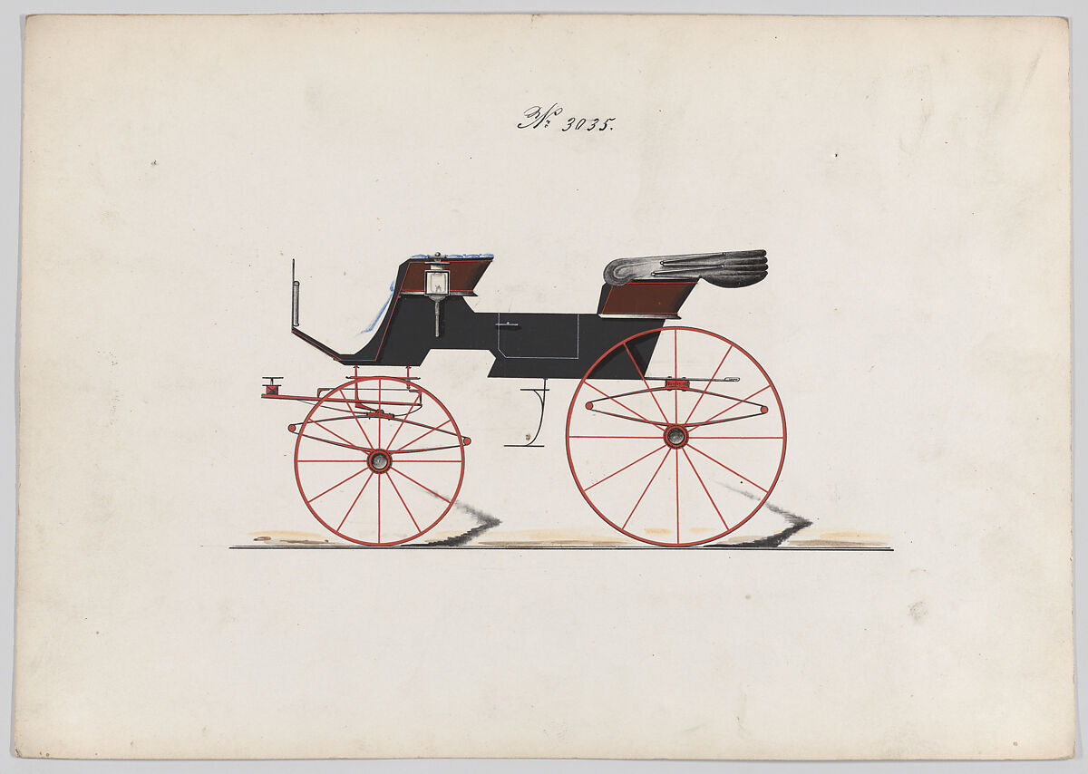 Design for 2 seat Phaeton, no. 3035, Brewster &amp; Co. (American, New York), Pen and black ink, watercolor and gouache with gum arabic 
