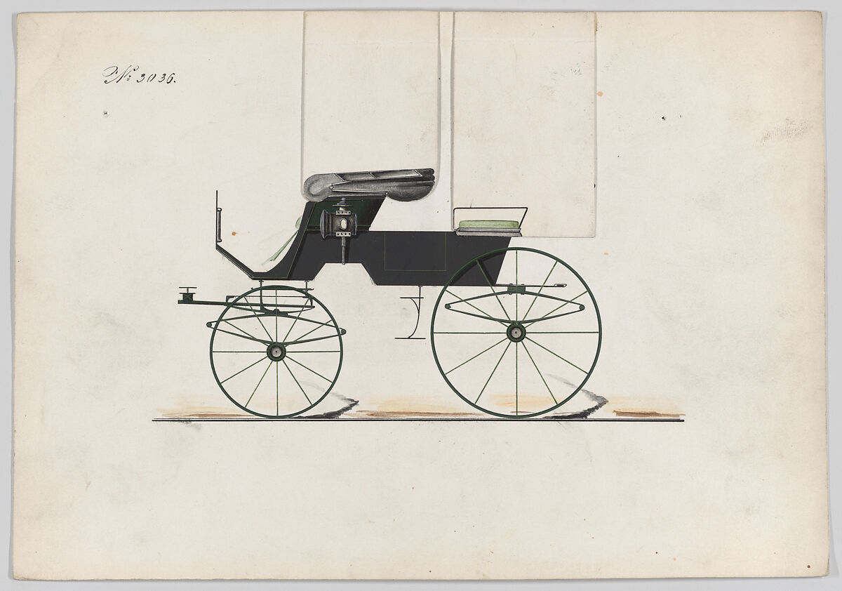 Design for 2 seat Phaeton, no. 3036, Brewster &amp; Co. (American, New York), Pen and black ink, watercolor and gouache with gum arabic 