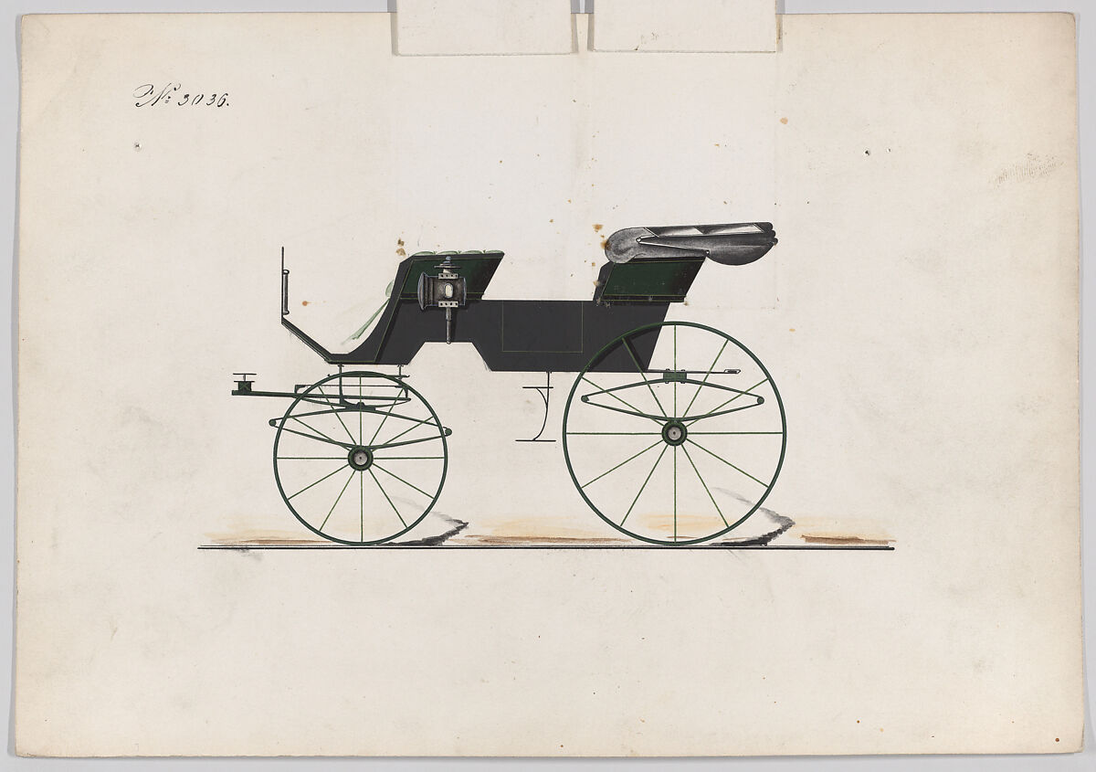 Design for 2 seat Phaeton, no. 3036, Brewster &amp; Co. (American, New York), Pen and black ink, watercolor and gouache with gum arabic
