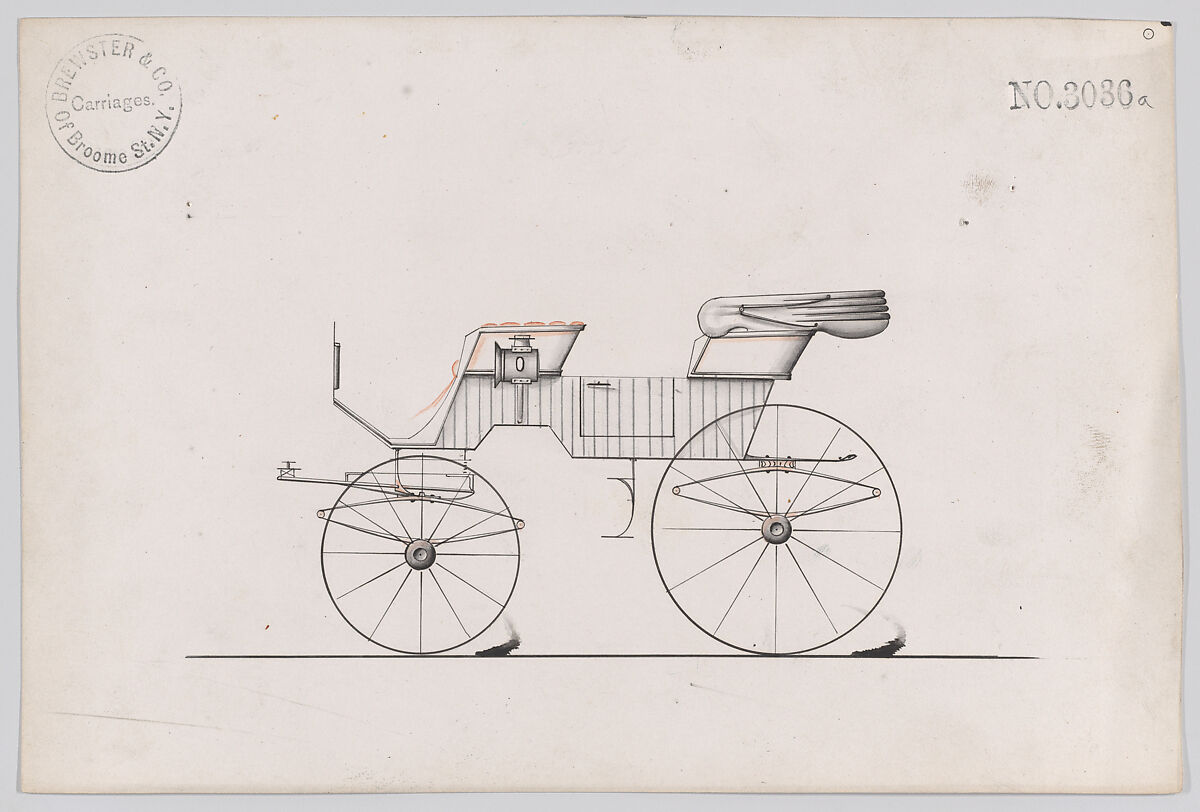 Design for 2 seat Phaeton, no. 3036a, Brewster &amp; Co. (American, New York), Watercolor and ink 