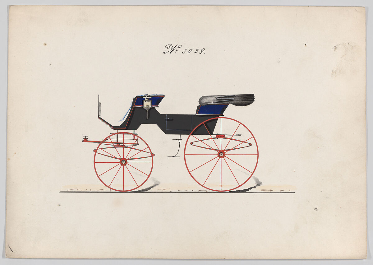 Design for 2 seat Phaeton, no. 3039, Brewster &amp; Co. (American, New York), Pen and black ink, watercolor and gouache with gum arabic 