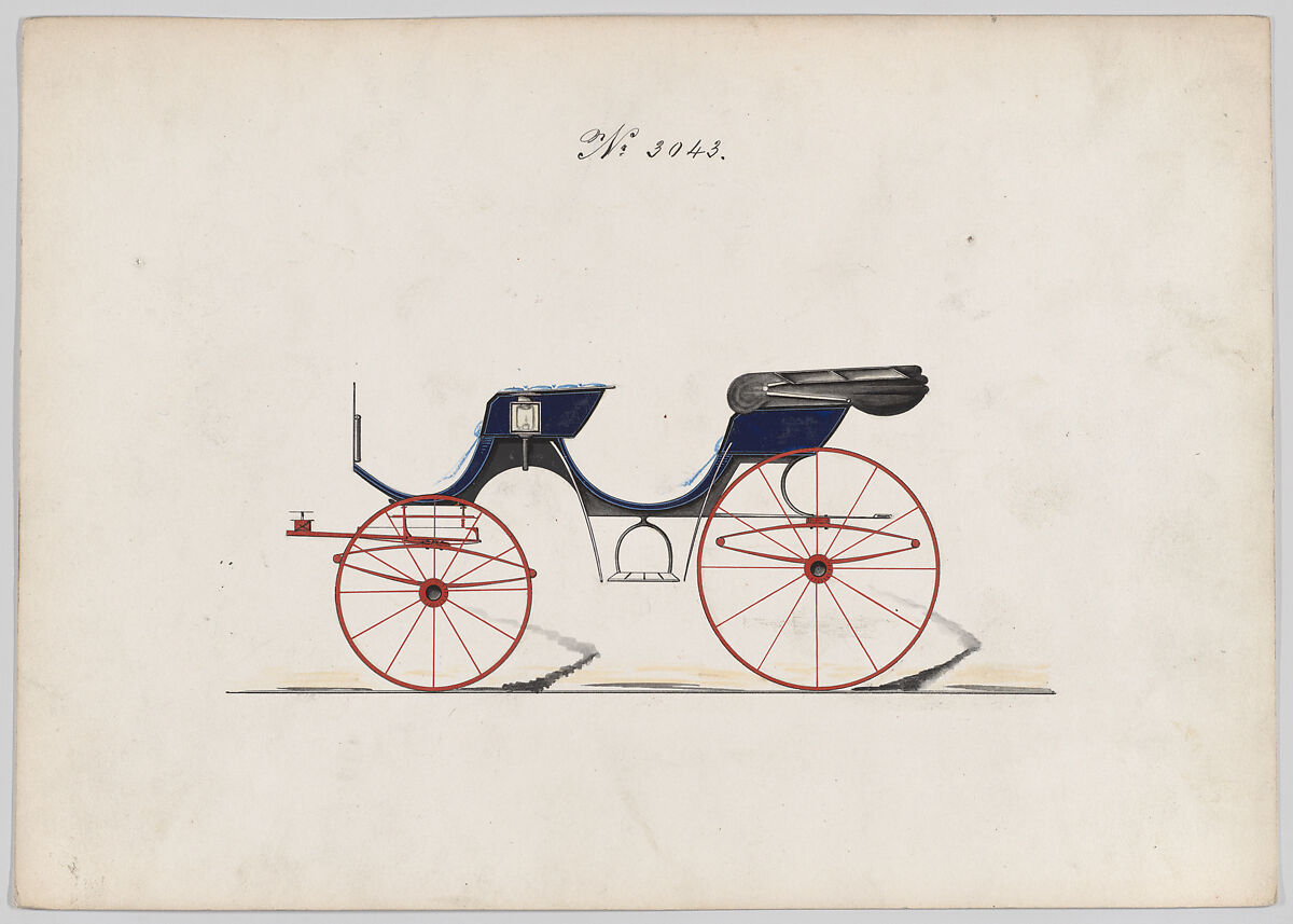 Design for 2 seat Phaeton, no. 3043, Brewster &amp; Co. (American, New York), Pen and black ink, watercolor and gouache with gum arabic 