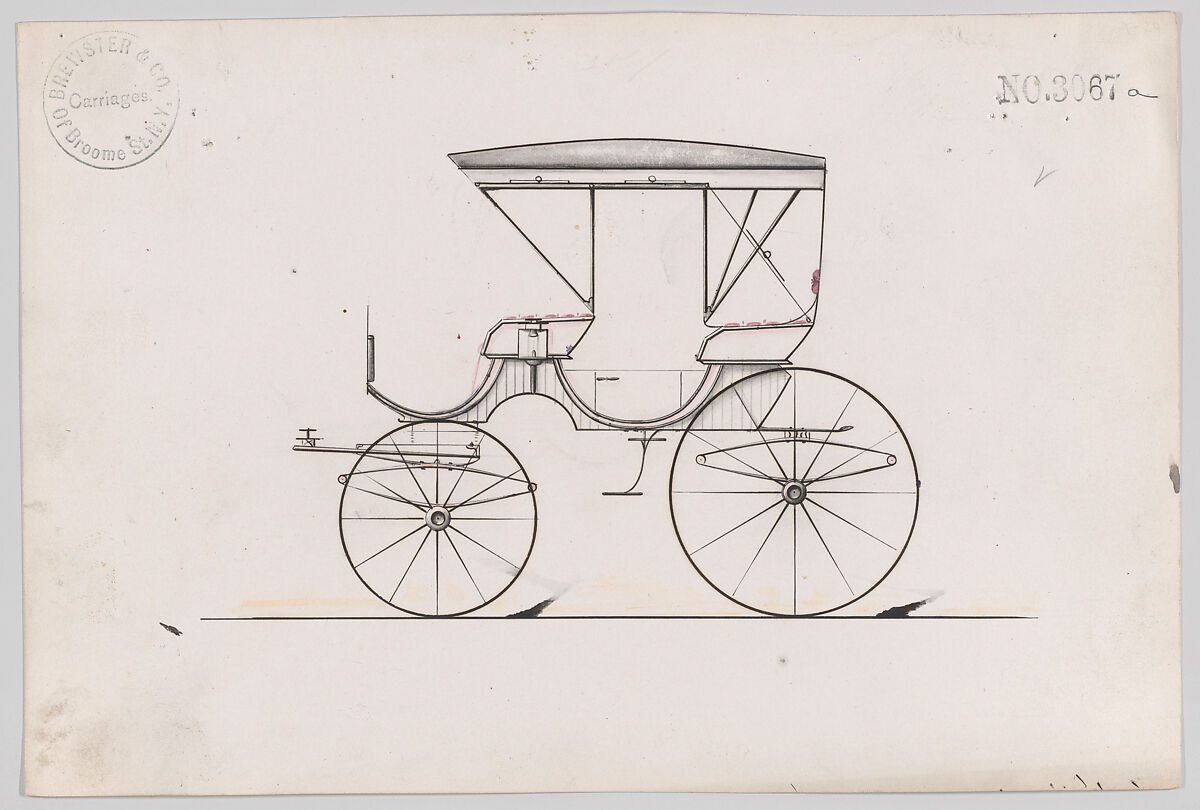 Design for Park Phaeton, no. 3067a, Brewster &amp; Co. (American, New York), Graphite, pen and black ink, watercolor and gouache 