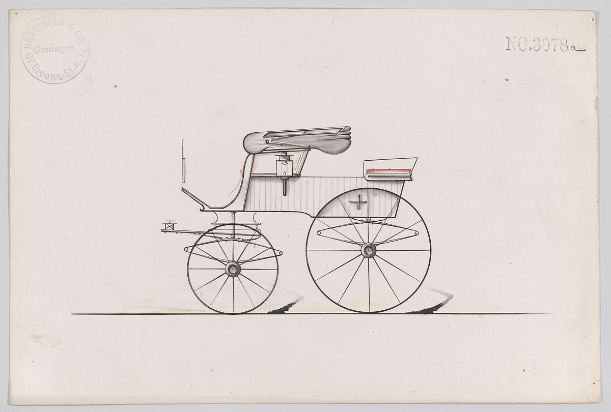 Design for Stanhope Phaeton, no. 3078a, Brewster &amp; Co. (American, New York), Pen and black ink, watercolor and gouache 