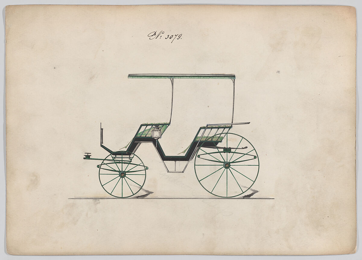 Design for Canopy Top Phaeton, no. 3079, Brewster &amp; Co. (American, New York), Pen and black ink, watercolor and gouache 