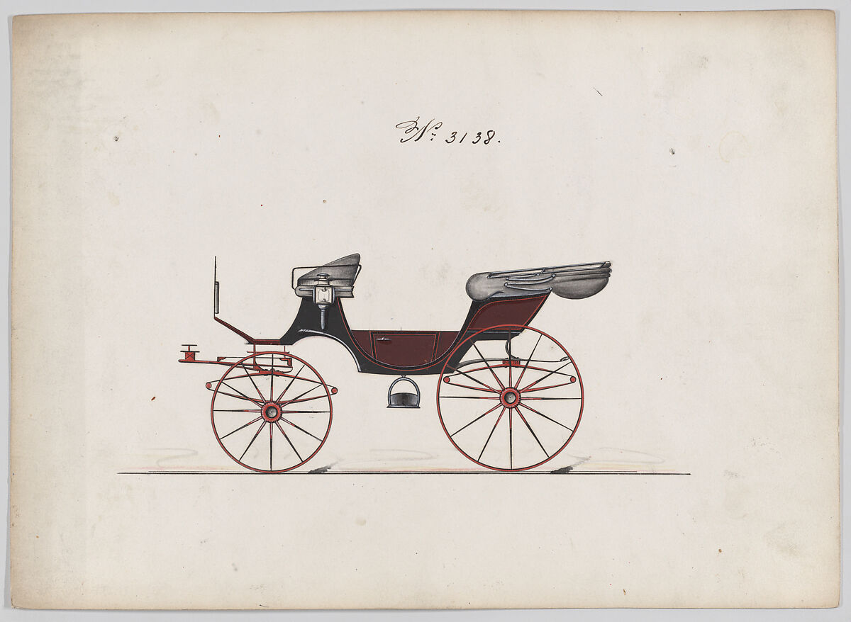 Design for Cabriolet Phaeton, no. 3138, Brewster &amp; Co. (American, New York), Pen and black ink, watercolor and gouache 